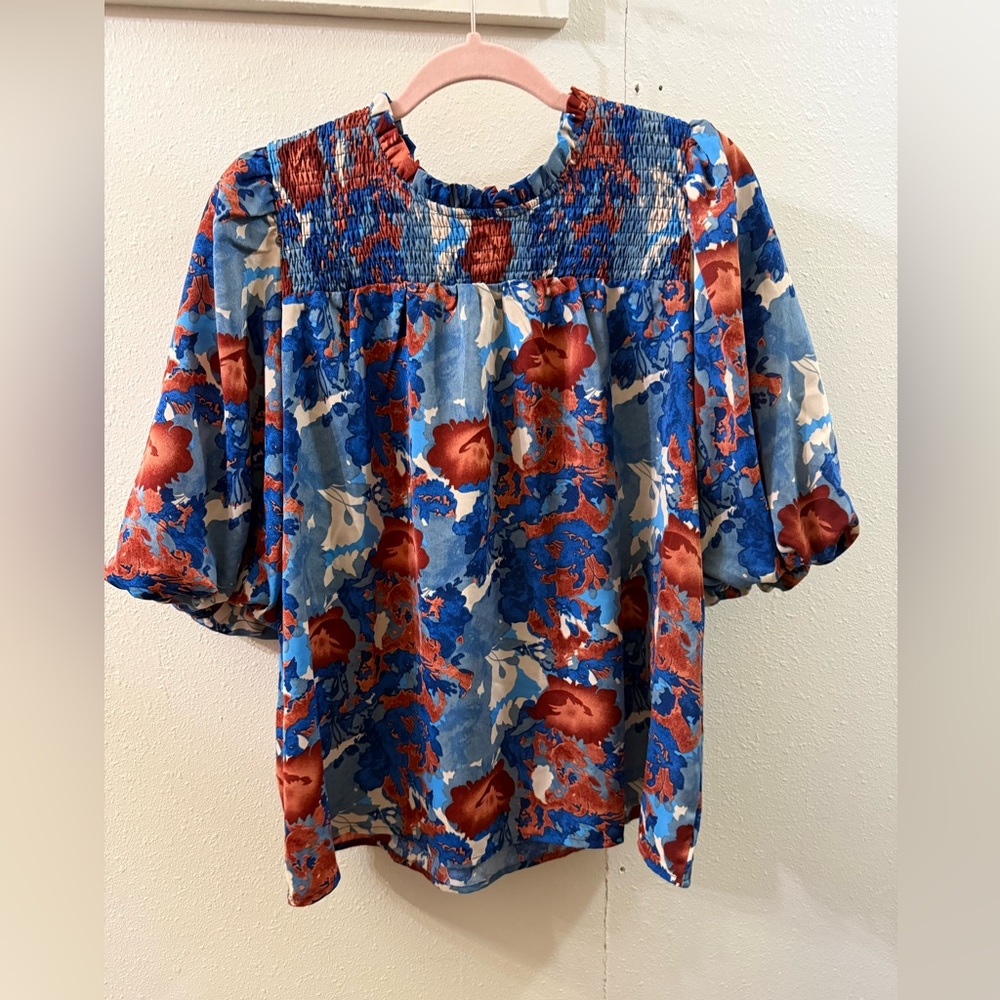 Floral Blue and Rust color Women's Top